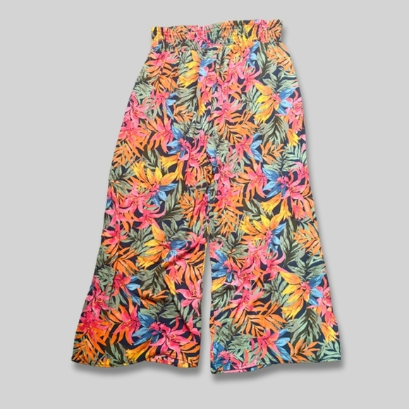 Shade & Shore Wide Leg Pants Slit Smocked Waist Tropical Print Multicolor W XL - Picture 3 of 11